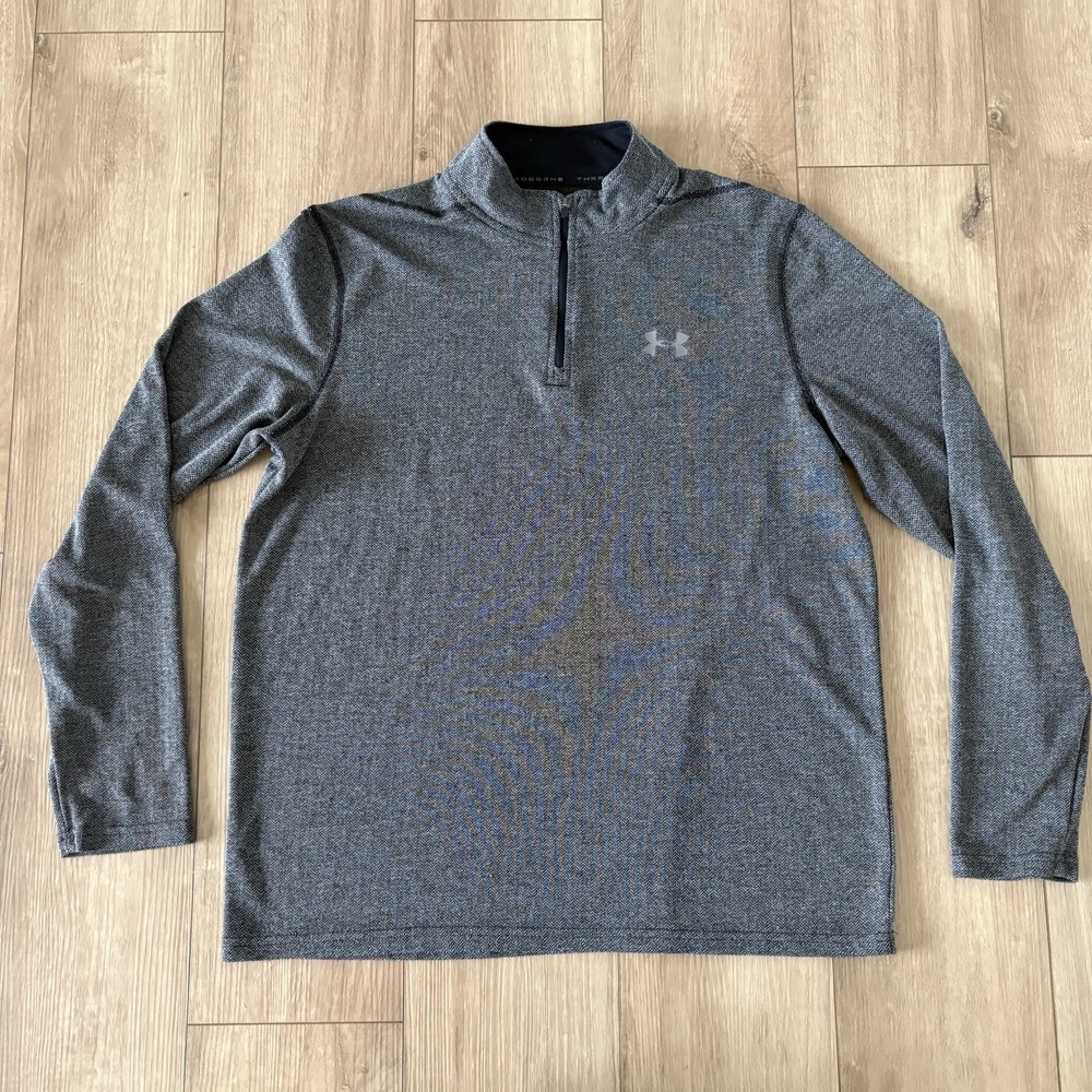 Under Armour HeatGear Threadborne Men's L Black Gray‎ Fitted 1/4 Zip Mock